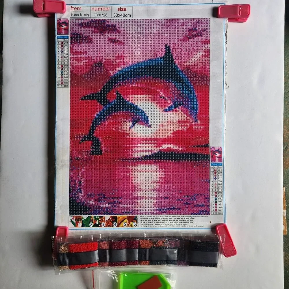 5D DIY Diamond Painting Two Dolphins In A Sunset Setting GY0728
